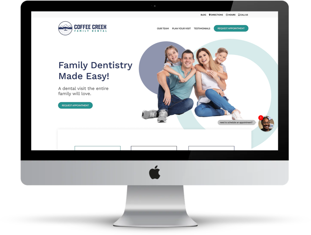 computer mockup of coffee creek family dental website