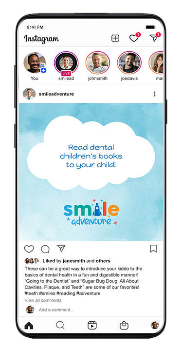 cell phone mockup of instagram post for Smile Adventure